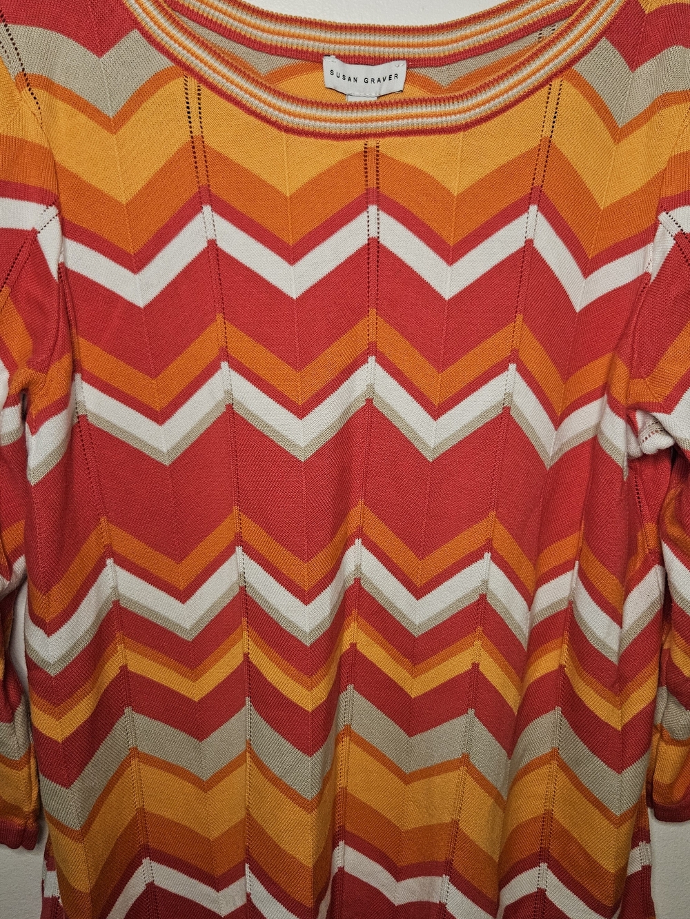 Susan Graver Orange Chevron Knit Sweater - Picture 4 of 4